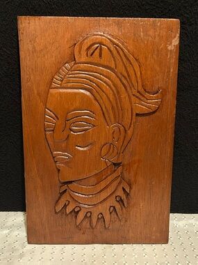 Hand-carved Wooden Wall Relief Sculpture of A Woman African Tribal Art Art Deco
